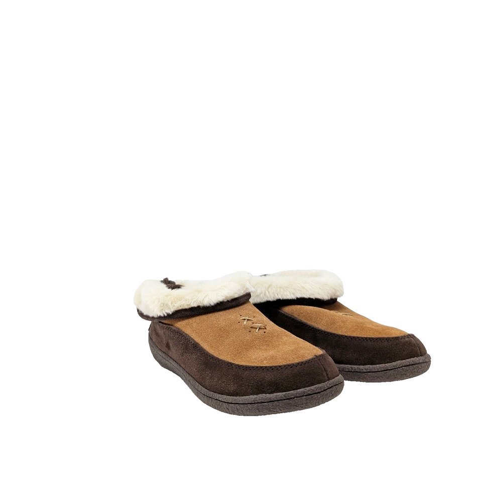 Lands End Brown Suede Shearling Clog Slip On Slippers Women's Size 7 New - Picture 2 of 12